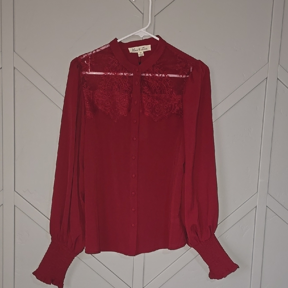 Red Lace Detail Blouse